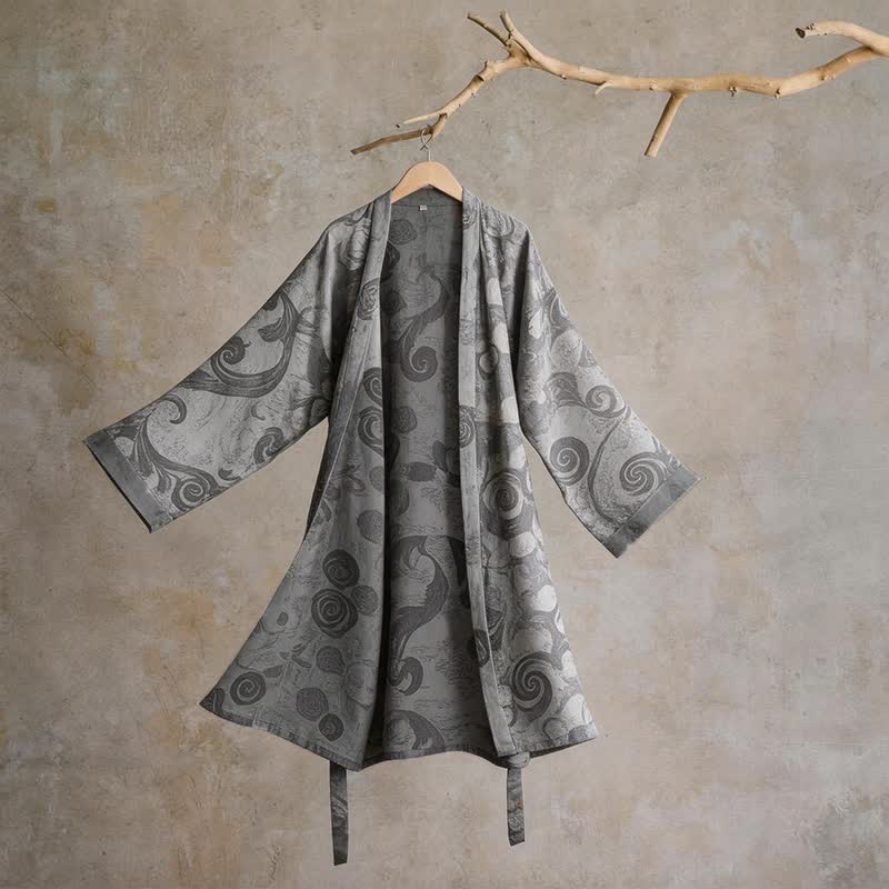Unisex Baroque Cotton Kimono Robe - Gray - One Size - image 0