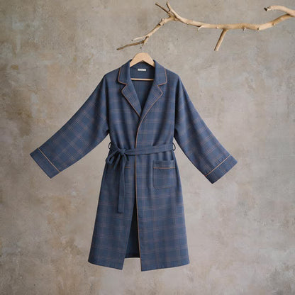 Unisex Style Plaid Cotton Bathrobe - image 1