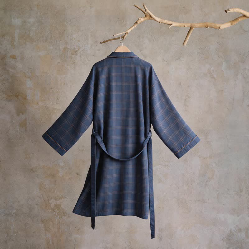 Unisex Style Plaid Cotton Bathrobe - image 2