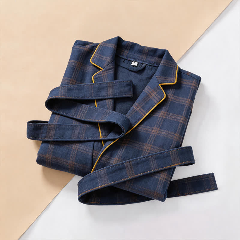 Unisex Style Plaid Cotton Bathrobe - image 3