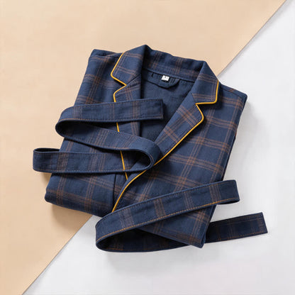 Unisex Style Plaid Cotton Bathrobe - image 3