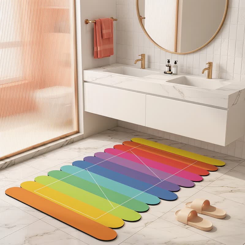 Modern Rainbow Stripe Diatom Mud Bath Rug - image 1