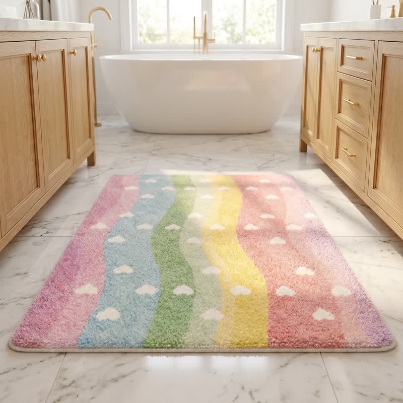Rainbow Heart Non-Slip Faux Fur Bathroom Rug - image 1