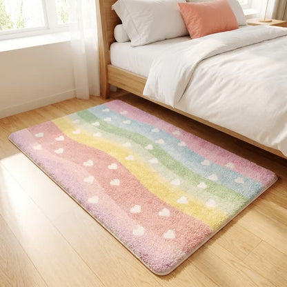Rainbow Heart Non-Slip Faux Fur Bathroom Rug - image 2