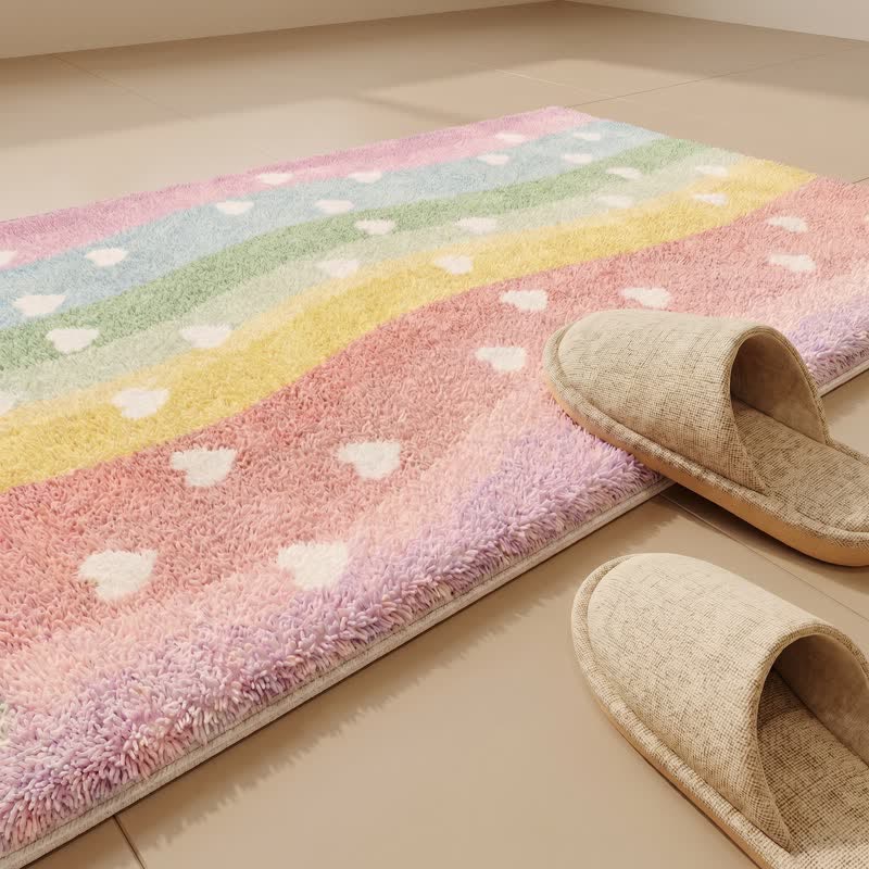 Rainbow Heart Non-Slip Faux Fur Bathroom Rug - image 4