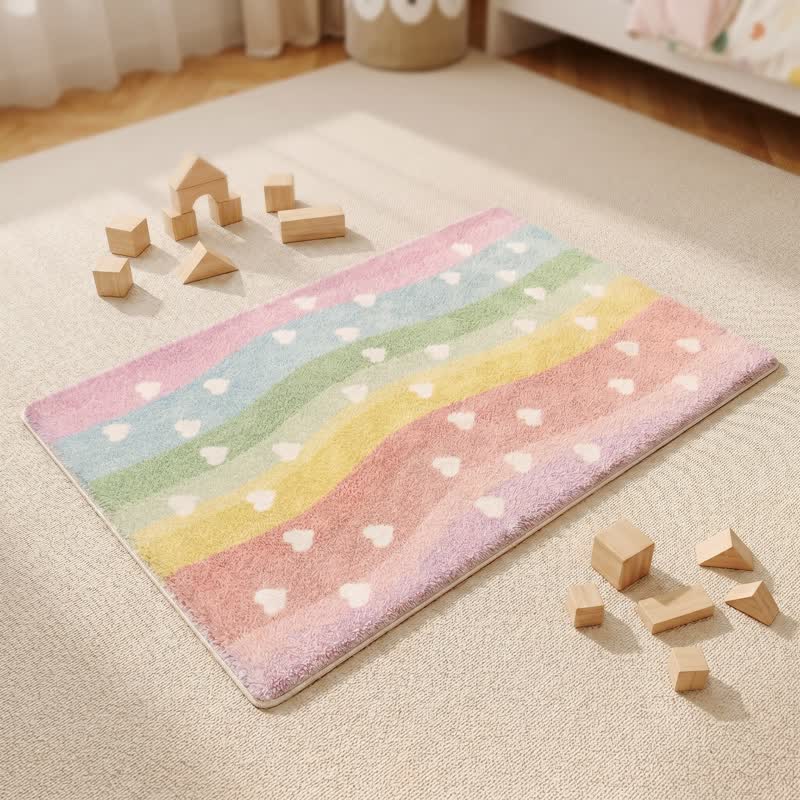 Rainbow Heart Non-Slip Faux Fur Bathroom Rug - image 3