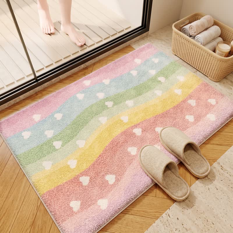 Rainbow Heart Non-Slip Faux Fur Bathroom Rug - 31'' × 47'' - image 0