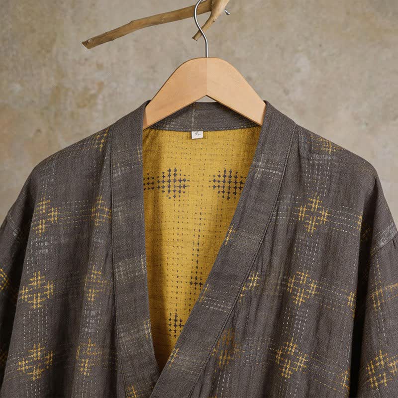 Unisex Geometric Cotton Yukata Robe - image 4