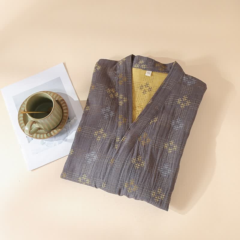 Unisex Geometric Cotton Yukata Robe - image 1