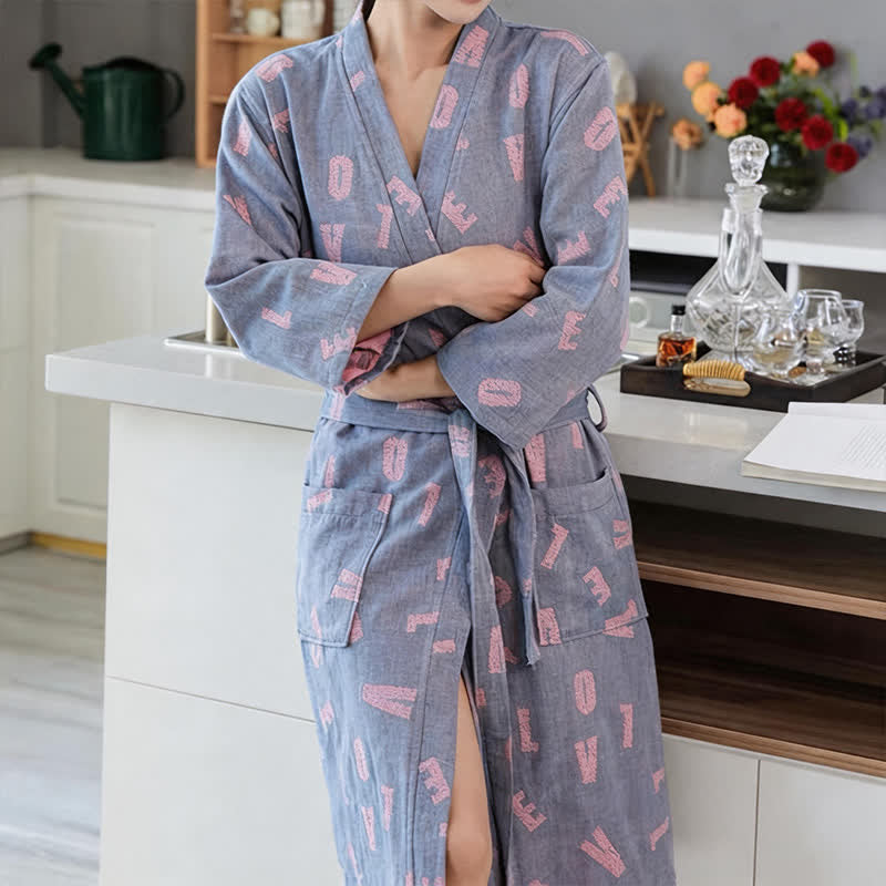 Love Print Cotton Gauze Kimono Robe - image 5