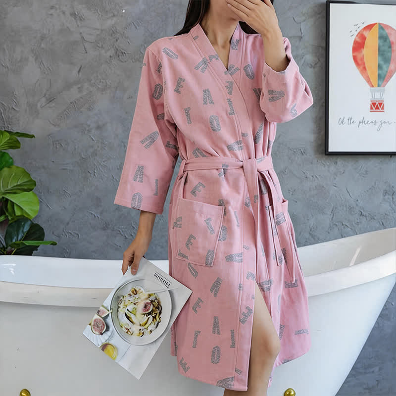 Love Print Cotton Gauze Kimono Robe - image 2