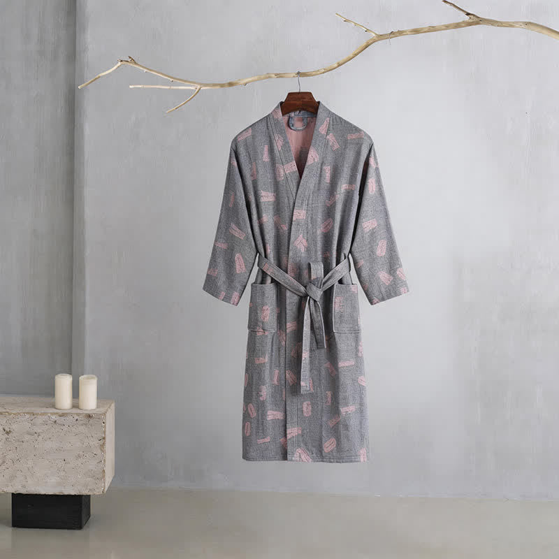 Love Print Cotton Gauze Kimono Robe - Gray - XXL - image 4