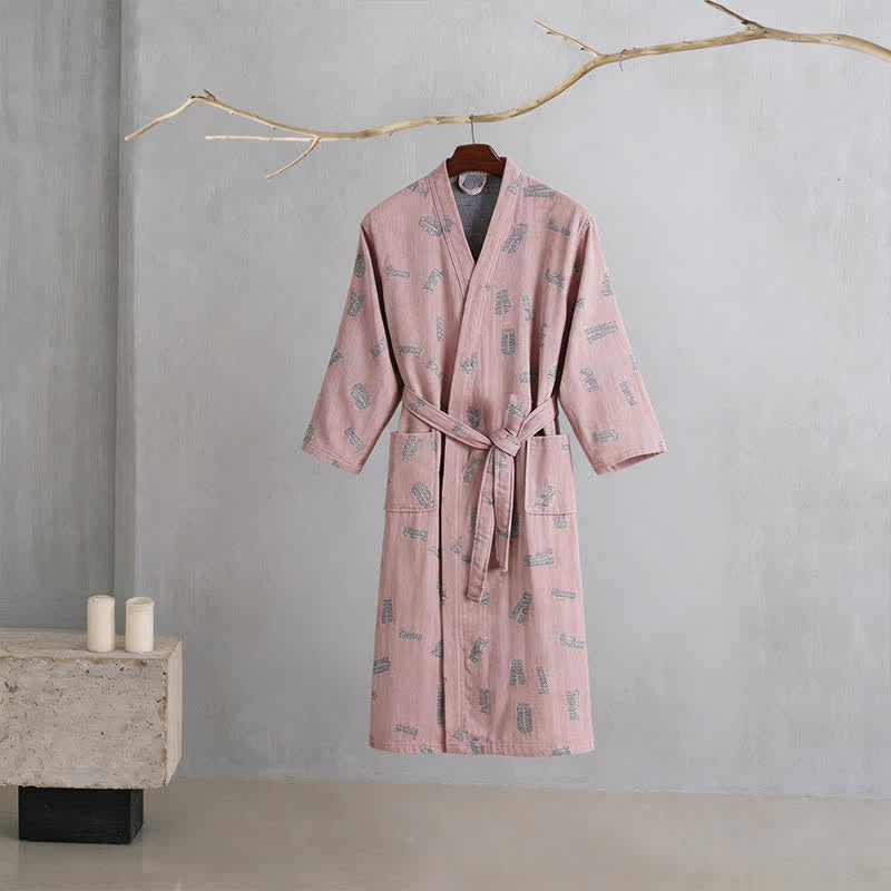 Love Print Cotton Gauze Kimono Robe - Pink - XXL - image 1