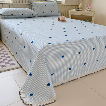 Heart Gingham Cotton Bedspread with Lace Trim - image 1