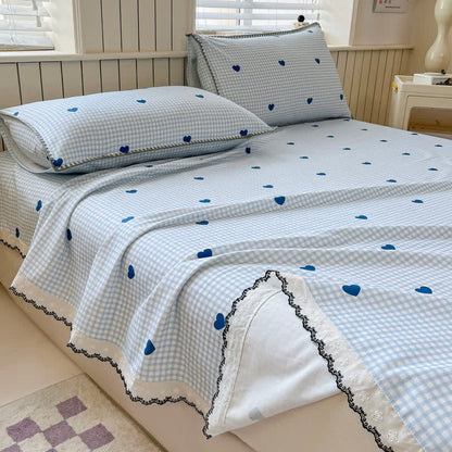Heart Gingham Cotton Bedspread with Lace Trim - image 2