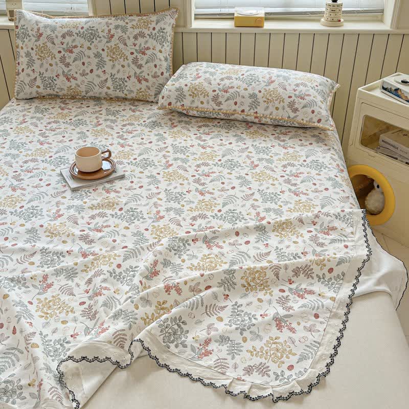 Botanical Leaf Cotton Bedspread with Scalloped Trim - image 4
