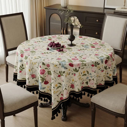 Multicolor Rose Print Tassel Trimmed Tablecloth - image 3