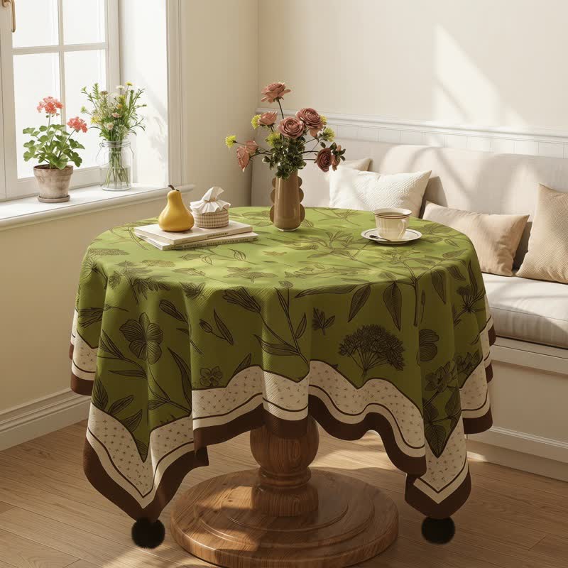 French Country Style Green Floral Tablecloth - image 1