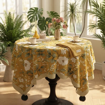 Camellia Floral Pom-Pom Trimmed Tablecloth - image 2