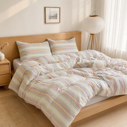 Soft Pastel Multicolor Stripe Cotton Bedding Set - image 1