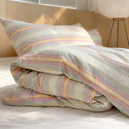 Soft Pastel Multicolor Stripe Cotton Bedding Set - image 3