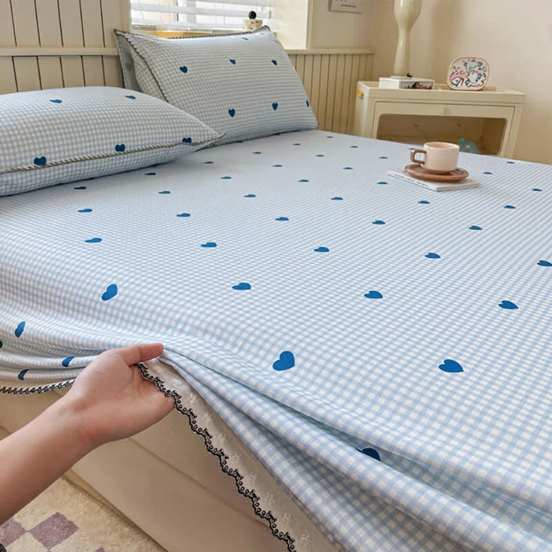 Heart Gingham Cotton Bedspread with Lace Trim - image 5