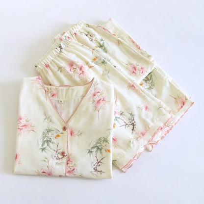 Floral Cotton Short Sleeve Pajama Set(3PCS) - image 1