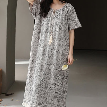Boho Gray Cotton Tassel Nightgown - image 2