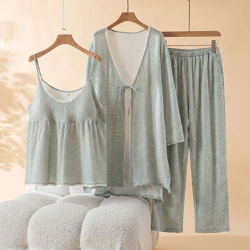 Cotton Printed Women's Pajama Set(3PCS) - Blue - XL - image 5