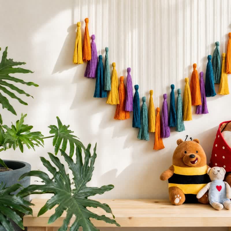 Handwoven Cotton Rainbow Tassel Garland Decor - image 4