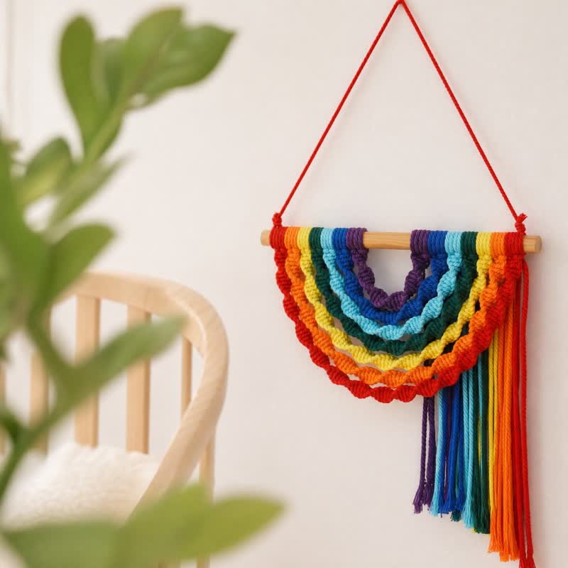 Handwoven Rainbow Cotton Rope Wall Hanging Decor - image 2
