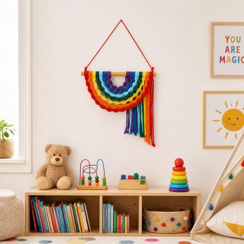Handwoven Rainbow Cotton Rope Wall Hanging Decor - Rainbow - 9.8″ × 9.8″ - image 0