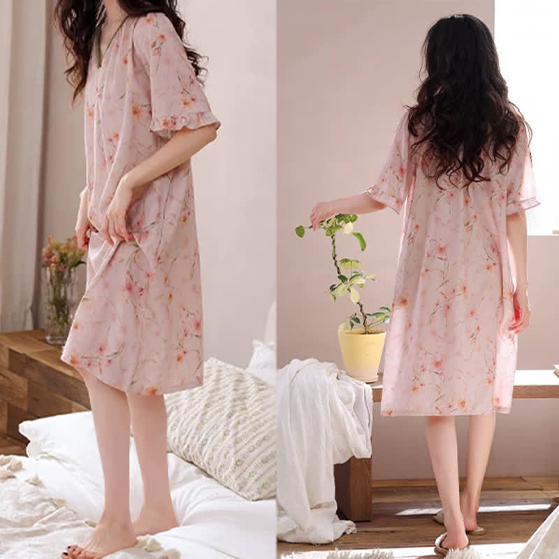 Floral Ruffle Sleeve Lounge Nightdress - image 3