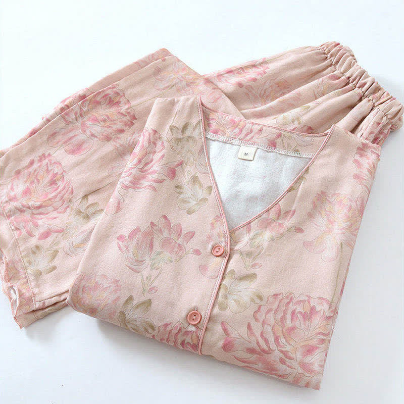 Pink Peony Floral Cotton Gauze Pajamas - image 1