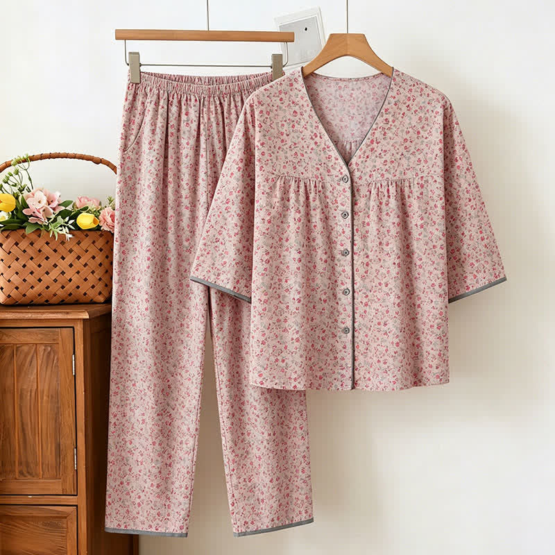 Rutsic Floral Cotton Women's Pajama Set - Pink - 3XL - image 0
