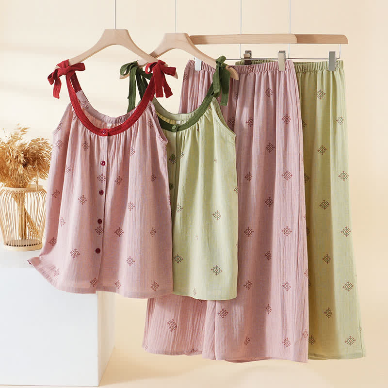 Cotton Gauze Bow Strap Pajama Set - image 0