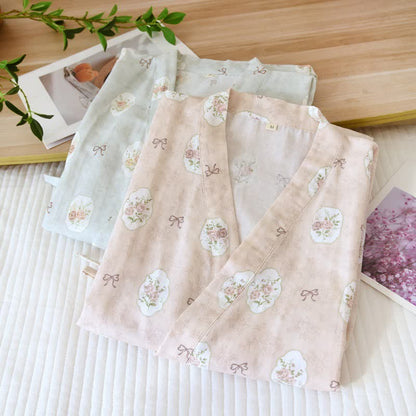 Framed Rose & Bow Cotton Kimono Robe - image 2
