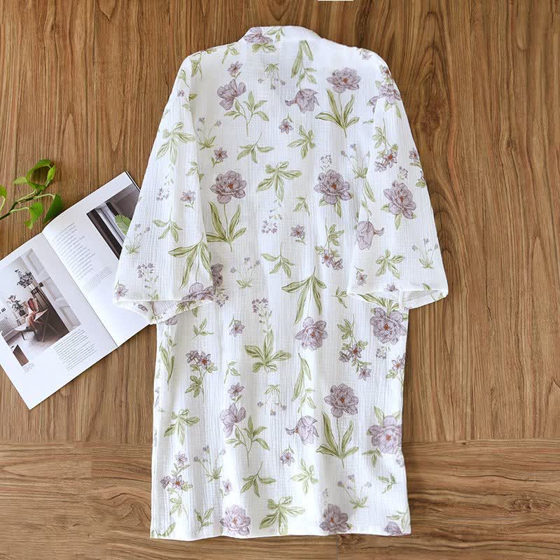 Violet Floral Cotton Kimono Robe - image 2