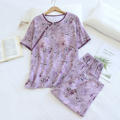 Cotton Rayon Cropped Pants Padded Nightwear - image 1