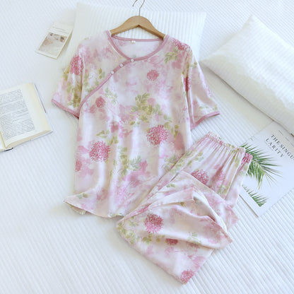 Hydrangea Floral Padded  Cropped Pants Nightwear - image 1