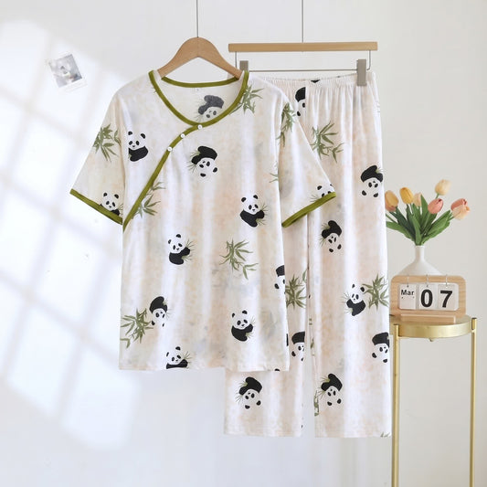 Padded Panda Short Sleeve Capri Pajamas - Beige - 2XL - image 0