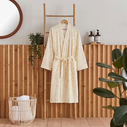 Yellow Botanical Cotton Gauze Kimono Robe - Light Yellow - XL - image 0