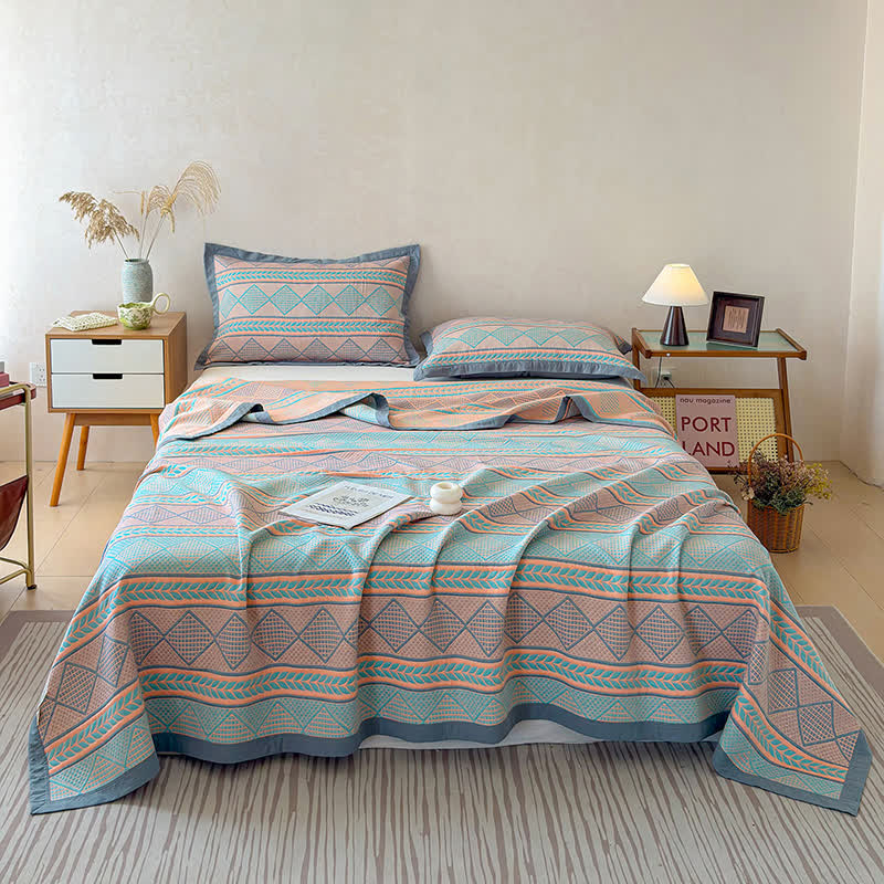 Geometric Wheat 3-Layer Muslin Cotton Quilt - image 3