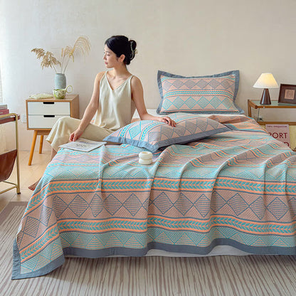 Geometric Wheat 3-Layer Muslin Cotton Quilt - image 1