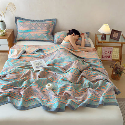 Geometric Wheat 3-Layer Muslin Cotton Quilt - image 4