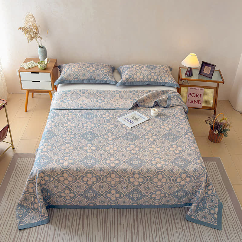 Milanese Medallion Tile Cotton Gauze Bedspread Quilt - image 8