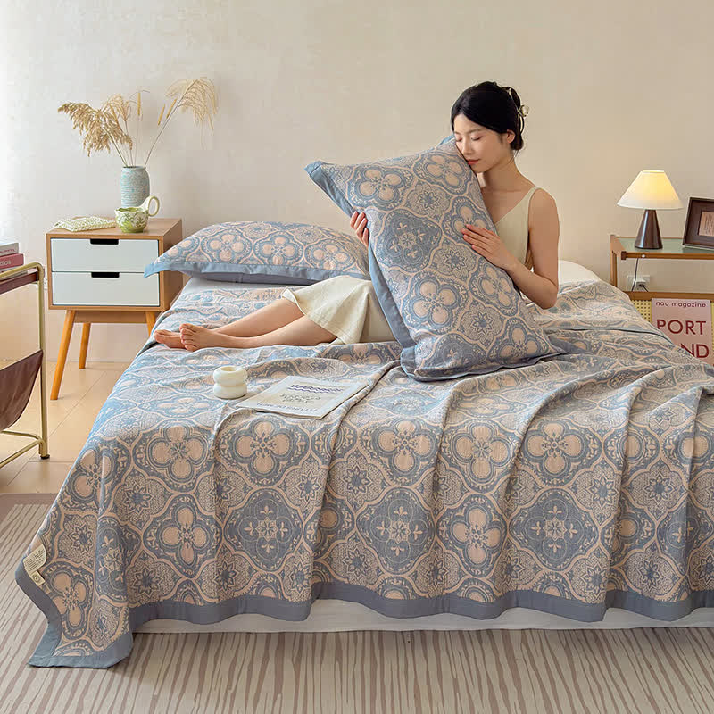 Milanese Medallion Tile Cotton Gauze Bedspread Quilt - image 2