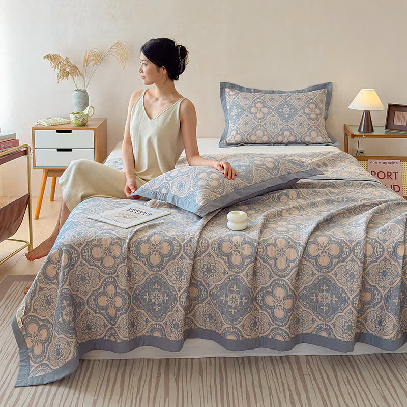 Milanese Medallion Tile Cotton Gauze Bedspread Quilt - image 3