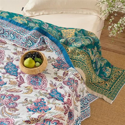 Vintage Bohemian Floral Cotton Quilt Blanket - image 8