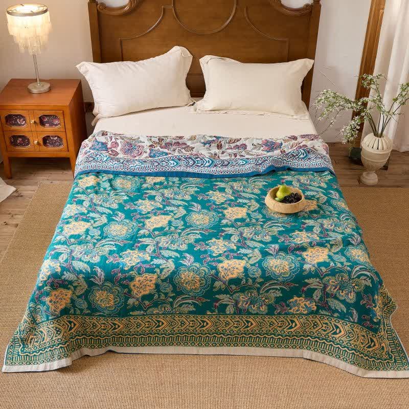 Vintage Bohemian Floral Cotton Quilt Blanket - image 6